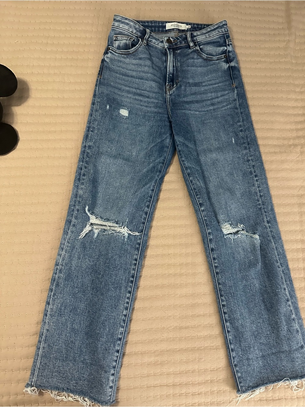Distressed Blue Straight-Leg Jeans for Women